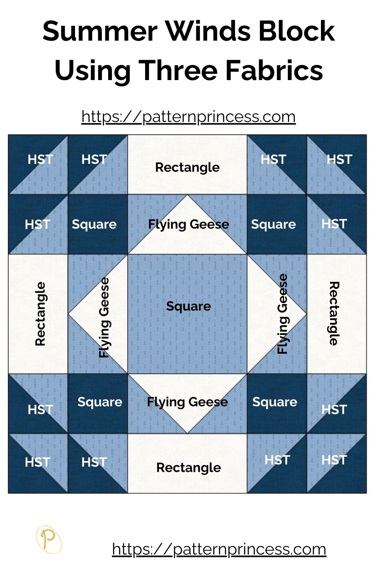 Summer Winds colored Quilt Block Diagram