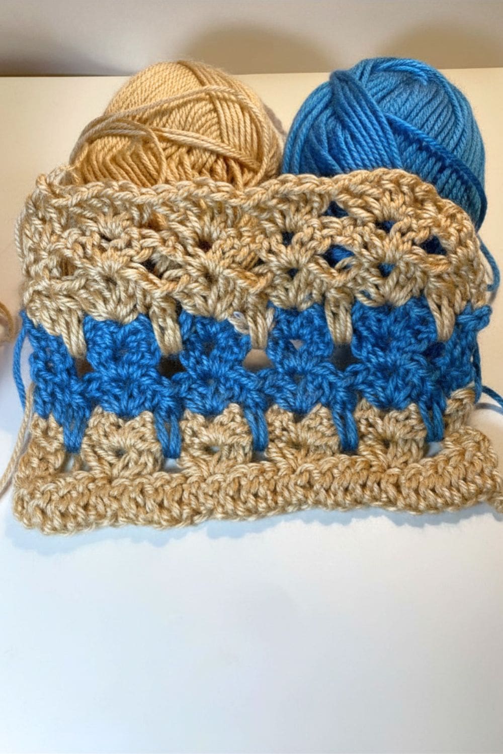 tan and blue cat stitch sample