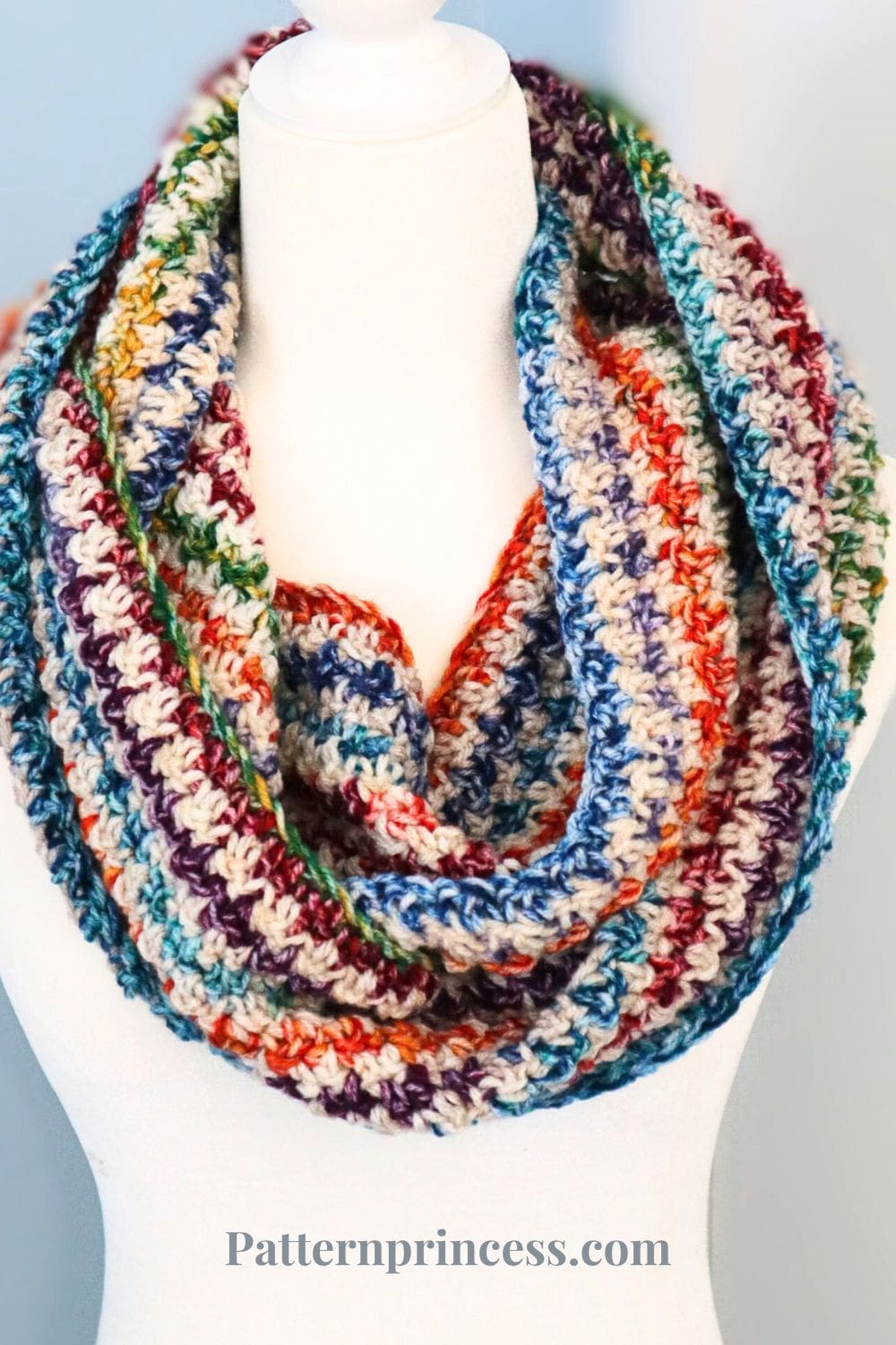 Circular Crochet Scarf in Colorful Stripes