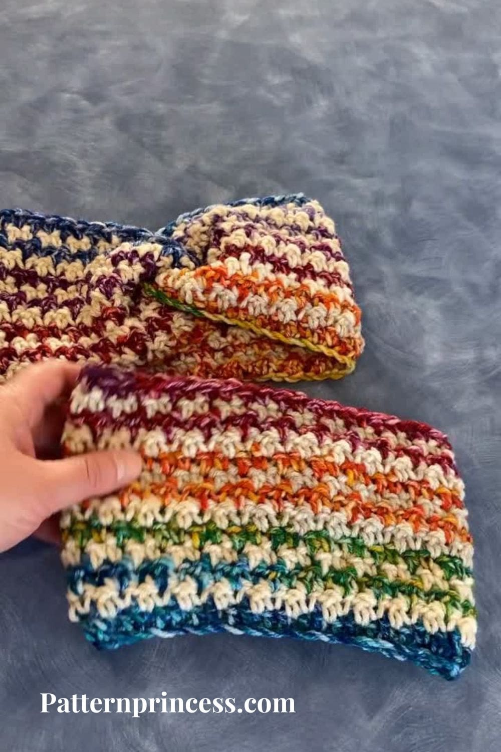 Frost Blossom Ear Warmer Showing Front and Back