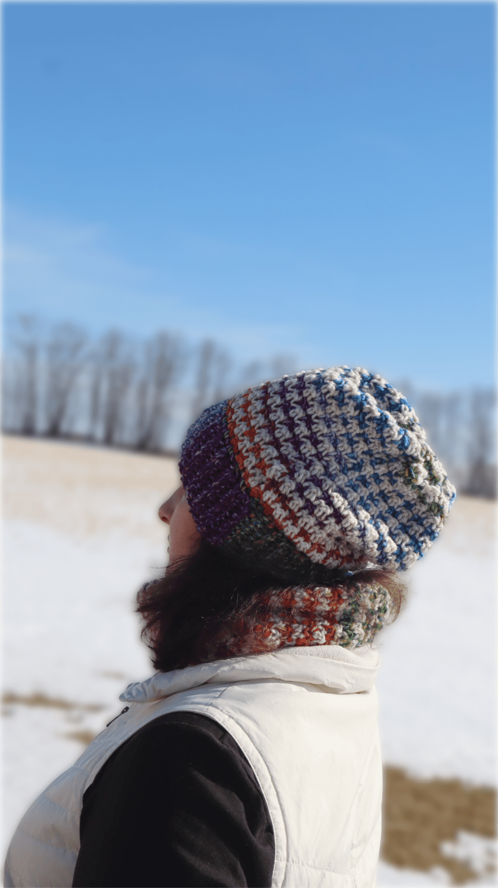 Frost blossom Cowl and Small Hat Snow Background