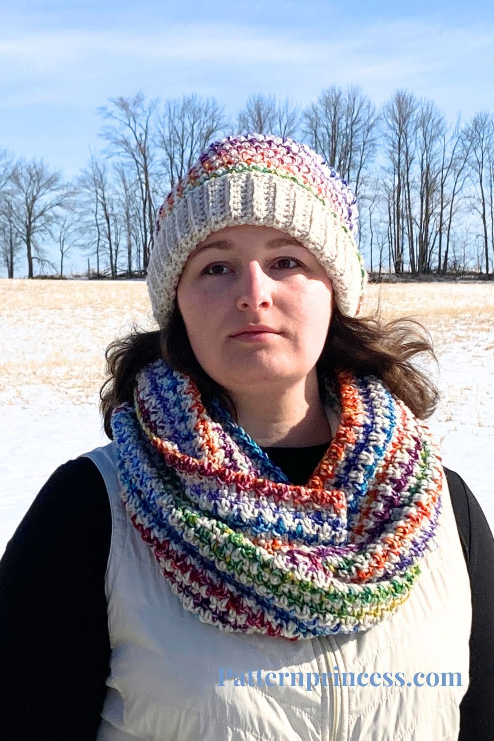 Modeling the Frost Blossom Crochet Scarf