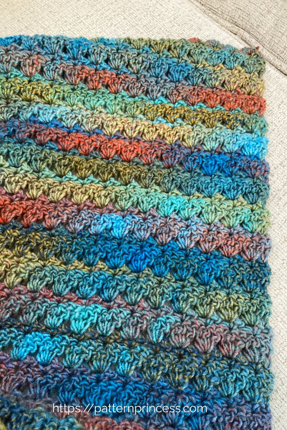 Close up of Variegated Yarn Colors Wildflower Meadow Throw