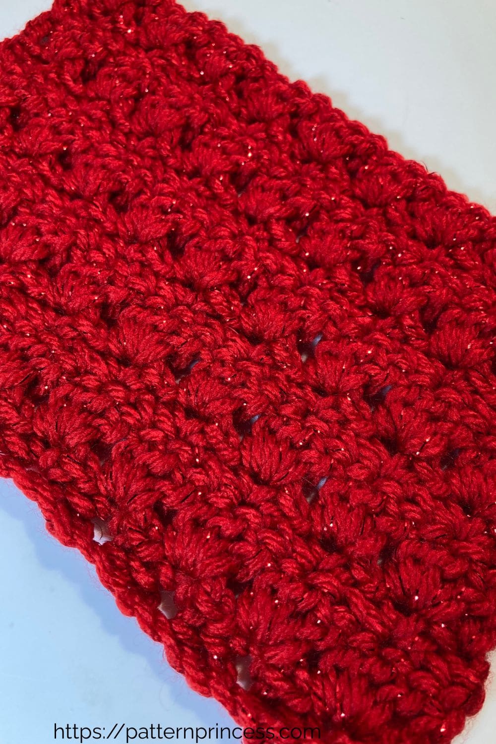 Primrose Stitch in Red Sparkly Yarn