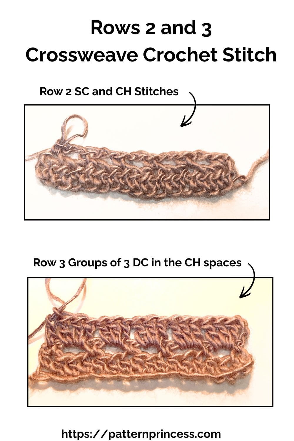 Rows 2 and 3 Crossweave Crochet Stitch